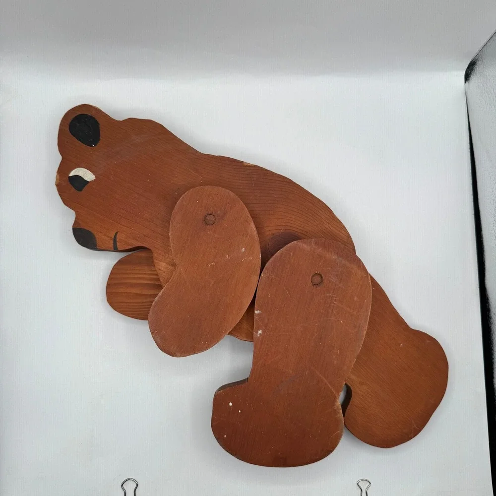 Wooden Bear Wall Decor Kids Room Brown Folk Art Articulated 16.5in Shelf Sitter